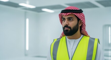 Obraz premium Portrait of a Focused Arab Engineer in a Modern Facility