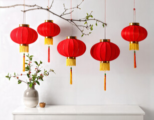 Chinese New Year decorations with red lanterns