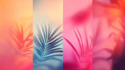 Blurred backgrounds set with modern abstract blurred color gradient patterns and summer line icons. Summertime collection for brochures, posters, banners, flyers, and cards