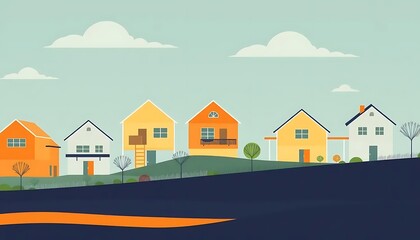 Colorful houses illustration vector graphic design for real estate property market and home sale ads