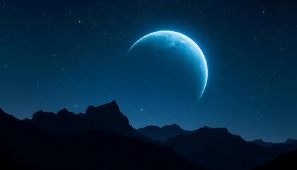 Night sky moon stars mountain landscape wallpaper background desktop wallpaper illustration art