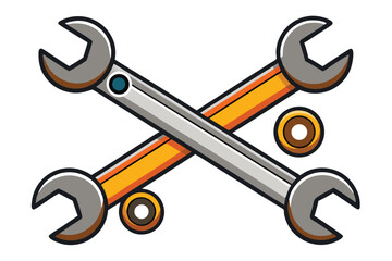 Fototapeta premium Crossed Wrenches Cartoon Illustration Symbolizing Repair Work Tools and Mechanical Maintenance With Two Round Parts