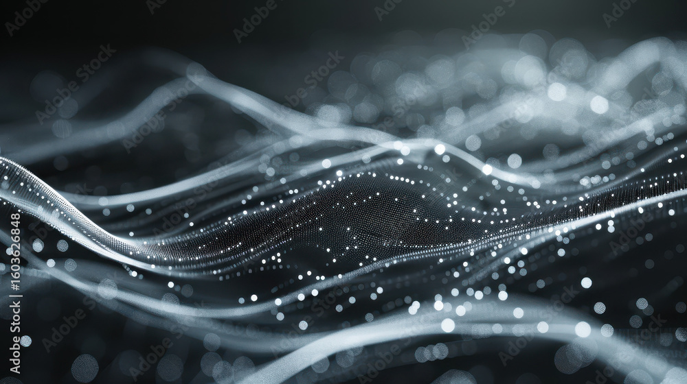 Poster dynamic waves of light and motion abstract science art digital environment close-up viewpoint visual