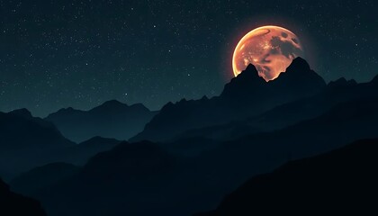 Nightscape mountain range with full moon and stars wallpaper background desktop illustration