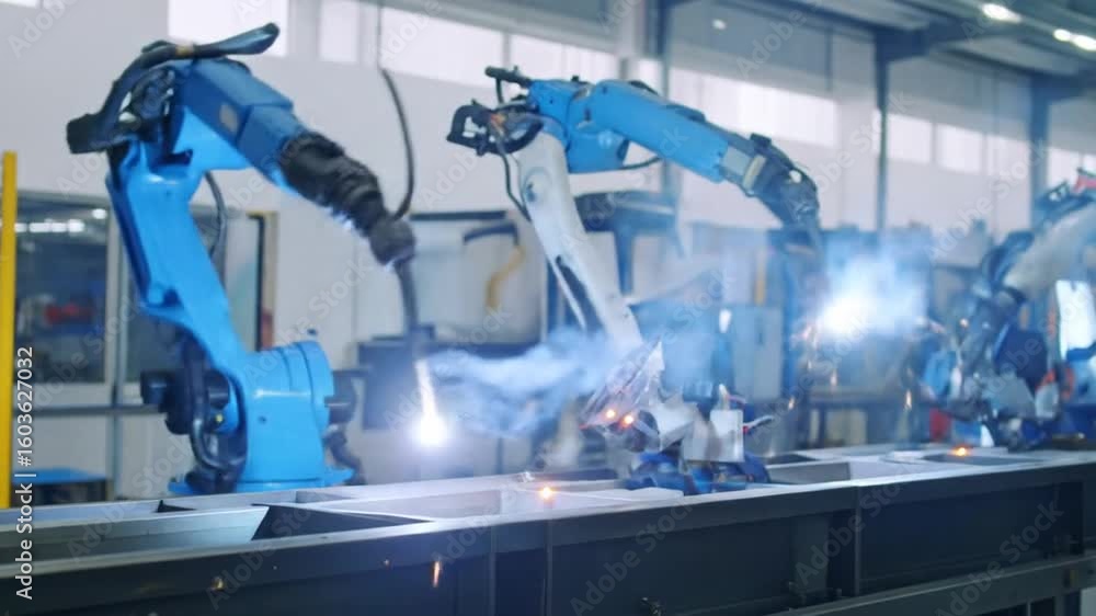 Poster automated welding robots in industrial setting