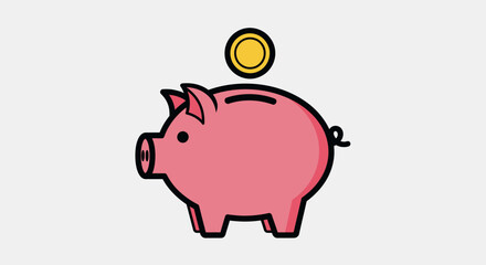 Obraz premium Pink Piggy Bank with Gold Coin Symbolizing Savings and Investment