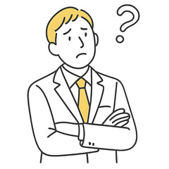 悩みを抱えるスーツ男性の線画イラスト