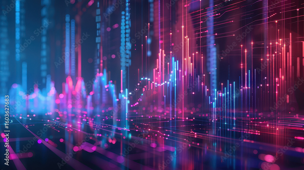 Aufkleber dynamic data visualization virtual environment abstract digital art light effects futuristic concept