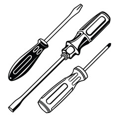 Three Screwdrivers of Different Shapes and Sizes a Handy Tool for Fixing Things Around the House
