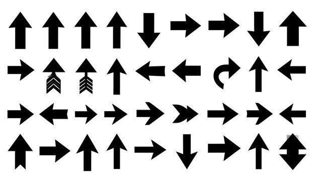 Collection of black directional arrows on white background