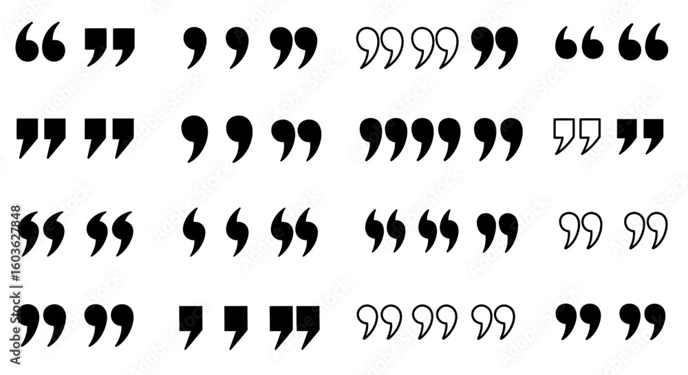 Poster diverse quotation mark designs in various styles for typographic applications