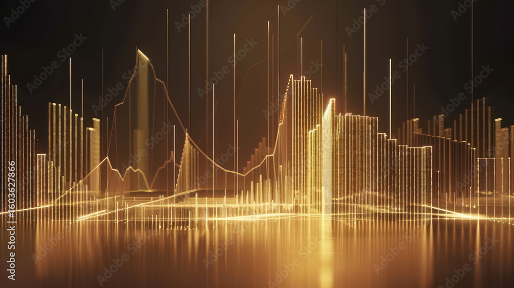 Aufkleber dynamic golden sound waves visualization digital art abstract studio environment close-up view audio