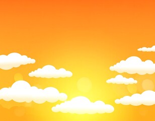 Cartoon sunset with fluffy clouds