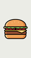Stylized Burger Illustration with Lettuce, Tomato, Cheese, and Beef Patty