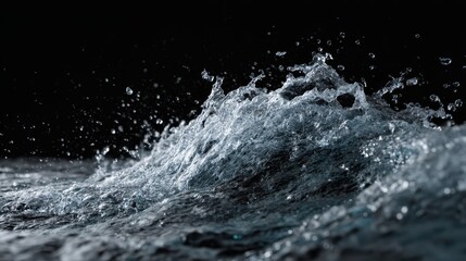 Flowing Water in Slow Motion with Splashing Details Against Black
