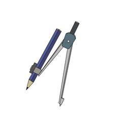 Vector Illustration of a Drawing Compass with Pencil. Geometric Tool Clipart