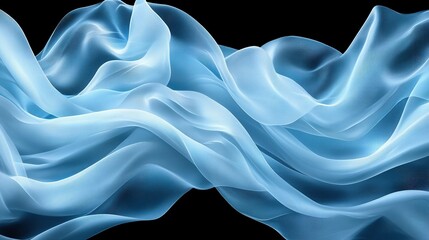 Fototapeta premium Light blue flowing fabric design against a black background.