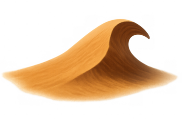 Golden sand dune forming a stylized, perfect wave shape, isolated on transparent background, ideal for desert or surfing themes