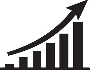 black silhouette vector of a financial chart with an upward growth arrow, chart with an upward growth arrow vector illustration