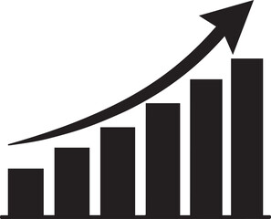 black silhouette vector of a financial chart with an upward growth arrow, chart with an upward growth arrow vector illustration