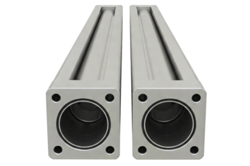 Two square aluminum profile extrusions for industrial use isolated on a transparent background