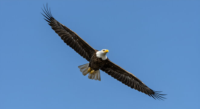 Bald eagle soaring against a clear sky - Powered by Adobe