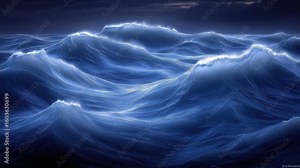 Poster a mesmerizing display of luminous ocean waves.