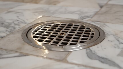 Stainless Steel Kitchen Drain on Marble Floor with Clean Finish