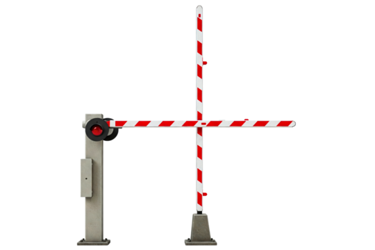 Automatic boom barrier gate for parking lot access control isolated on a transparent background