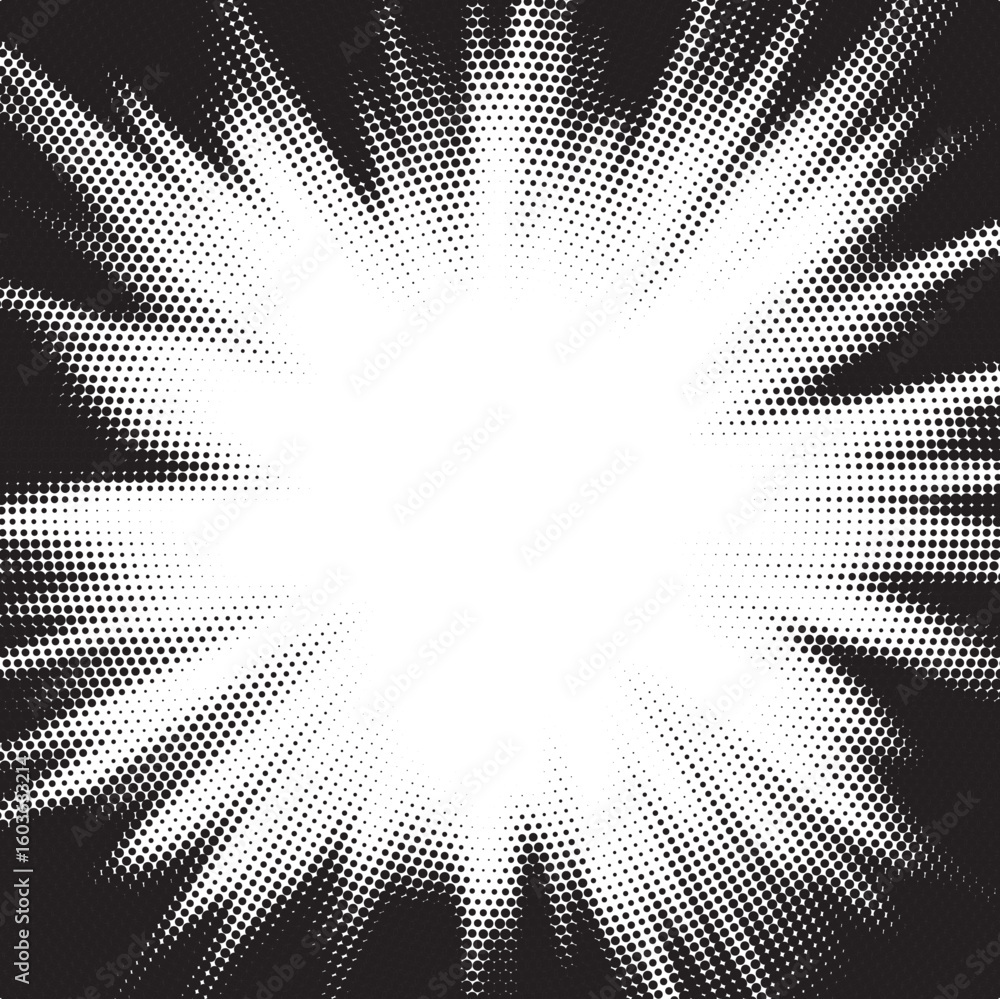 Aufkleber sun rays radial halftone background. greyscale radial abstract comic pattern. vector explosion abstr