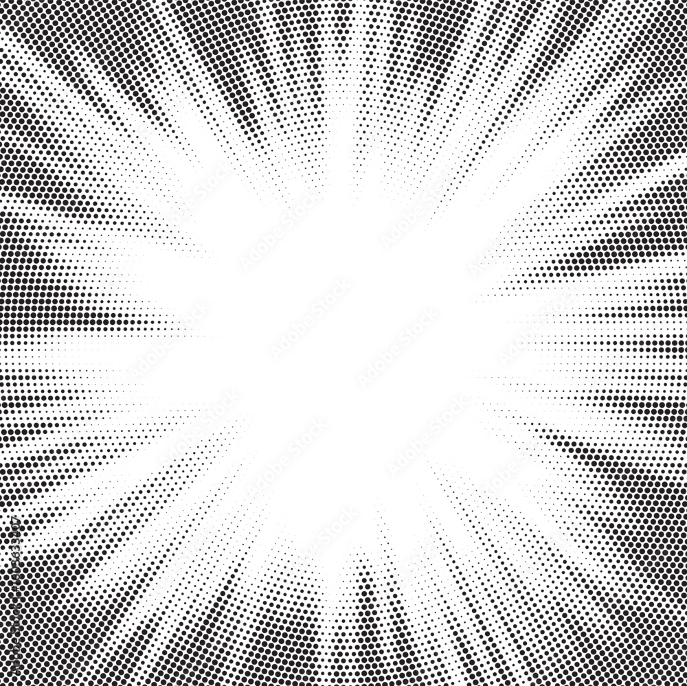 Aufkleber sun rays radial halftone background. greyscale radial abstract comic pattern. vector explosion abstr