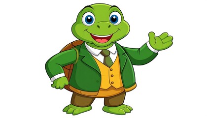 Cartoon turtle in business suit waving