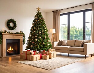 living room with christmas tree
