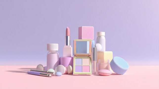 A table with many different types of makeup and toiletries