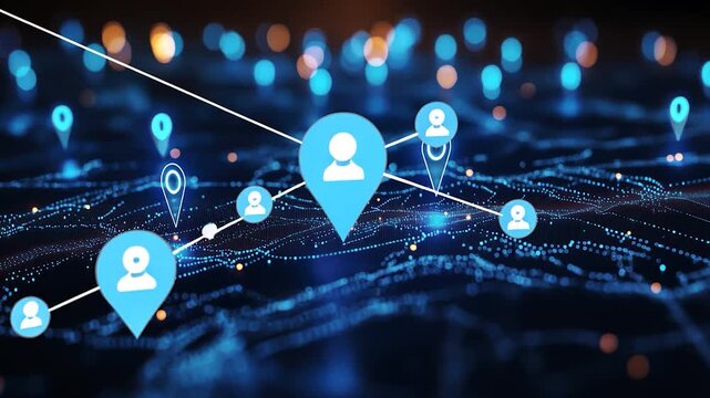 A digital representation of location markers on a network, symbolizing connectivity and data.