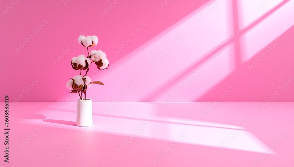 Poster a vibrant pink wall adorned with subtle texture, casting soft shadows in natural light, creating a c