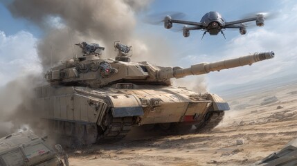Future Warfare: Tank and Drone Encounter in Advanced Combat Scenarios
