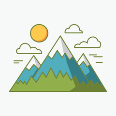 Naklejka premium Stylized mountain range under a sunny sky with clouds