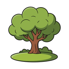 Cartoon green tree with lush foliage on a grassy knoll
