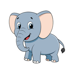 Obraz premium Cute cartoon elephant with a happy smile vector illustration isolated on white background