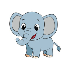 Cute cartoon elephant with a happy smile vector illustration isolated on white background