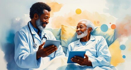 Senior Asian Doctor Explaining Treatment Plan to Patient Using Digital Tablet &ndash; Post-Operation and Health Insurance Concept.	
