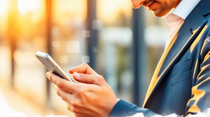 Stylish Businessmen Using Smartphones in Bright Light &ndash; Social Media, Online Shopping, and Digital Connection Concept.