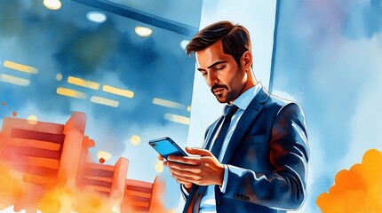 Stylish Businessmen Using Smartphones in Bright Light &ndash; Social Media, Online Shopping, and Digital Connection Concept.