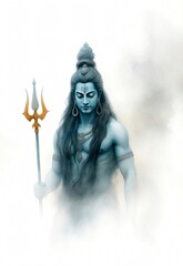Watercolor Illustration of Lord Shiva for Maha Shivratri &ndash; Hindu Festival Greeting Card and Spiritual Shaivism Concept.

