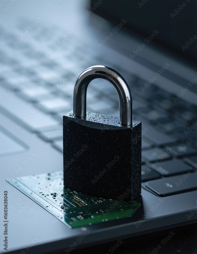 Aufkleber a shiny padlock rests securely on the keyboard of an open laptop, symbolizing digital security and p