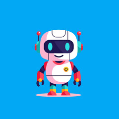 Cute Friendly Robot Illustration on Blue Background AI Technology Concept