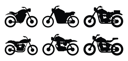 Naklejka premium Collection of six black motorcycle silhouettes