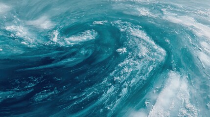 Swirling Ocean Vortex with Vibrant Blue Water and White Foam in Dynamic Aerial View
