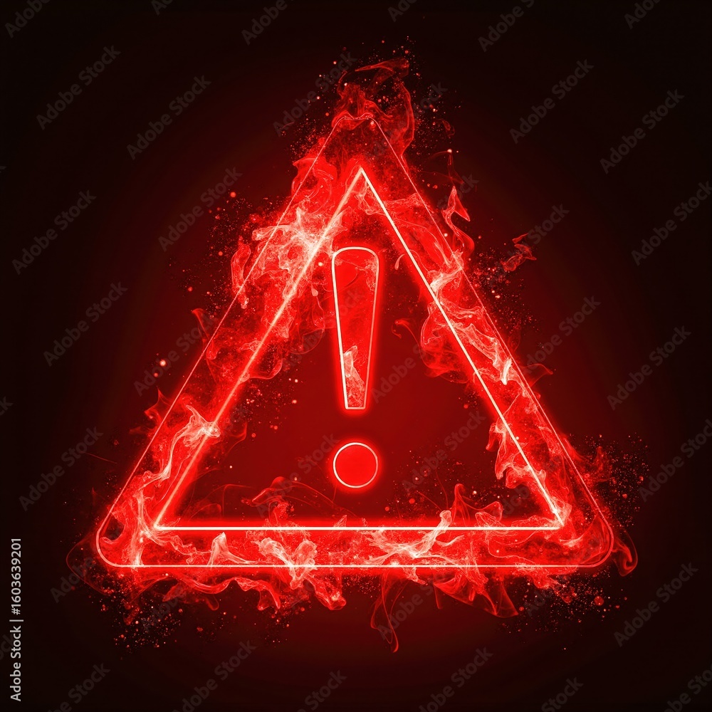 Aufkleber a striking triangle shape emerges from swirling red smoke and vibrant flames, creating a dramatic an